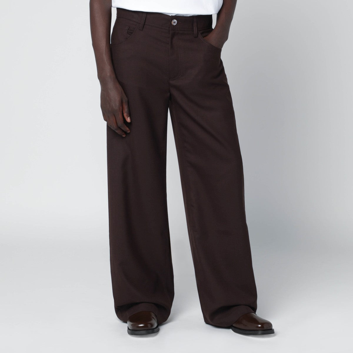 Séfr Jiro mud-colored trousers in wool blend twill