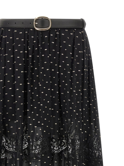 Self-Portrait Black And Gold Chiffon Lace Maxi Skirt