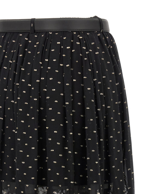 Self-Portrait Black And Gold Chiffon Lace Maxi Skirt