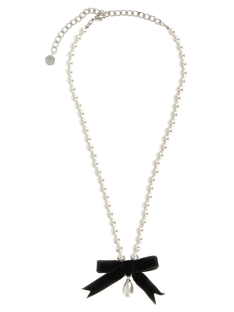 Self-Portrait Black Bow Pearl Necklace