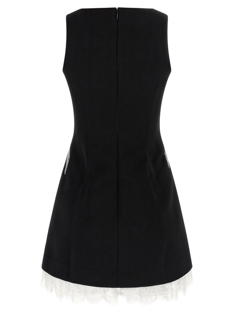Self-Portrait Black Crêpe Bow Lace Mini Dress