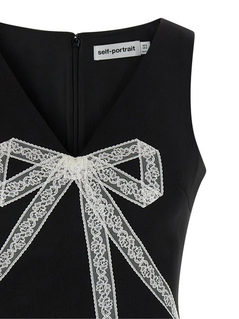 Self-Portrait Black Crêpe Bow Lace Mini Dress