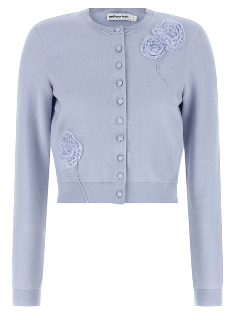 Self-Portrait Blue Flower Knit Cardigan