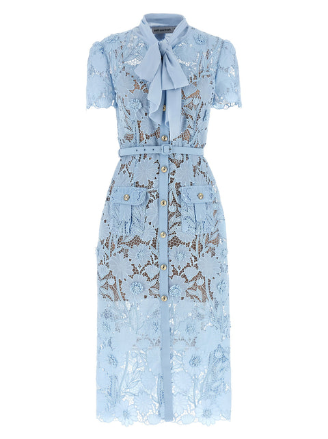 Self-Portrait Blue Lace Tie Neck Midi Dress