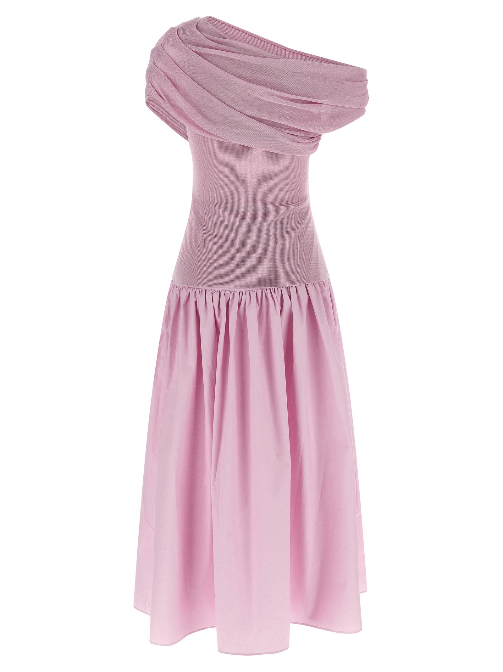 Self-Portrait Pink Cotton Draped Knit Midi Dress