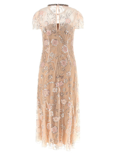 Self-Portrait Pink Flower Sequin Embellished Midi Dress