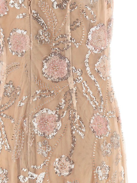 Self-Portrait Pink Flower Sequin Embellished Midi Dress