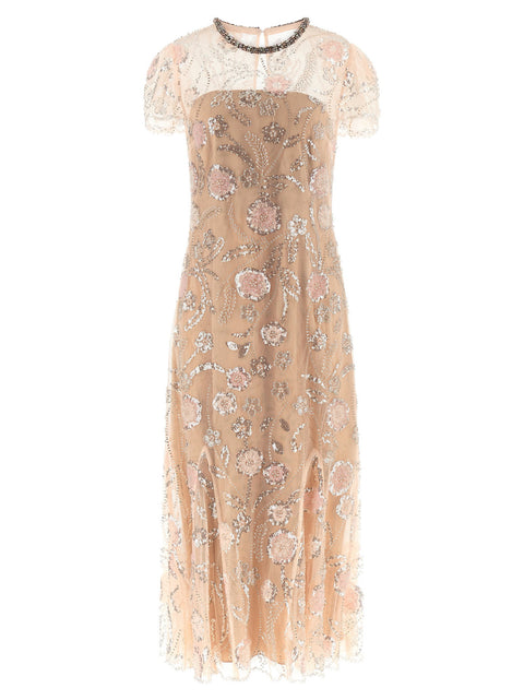 Self-Portrait Pink Flower Sequin Embellished Midi Dress