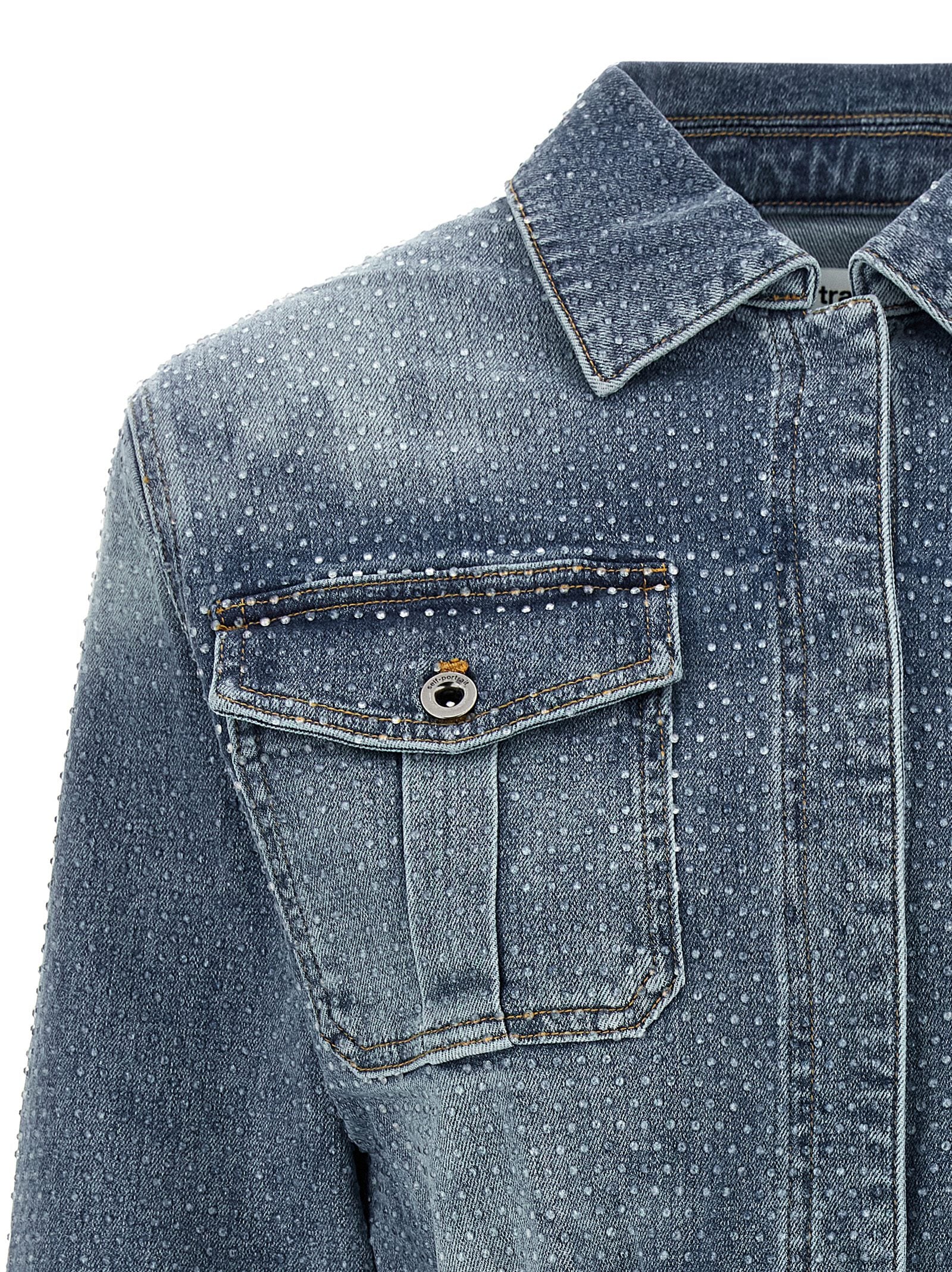 Self Portrait Rhinestone Denim Jumpsuit