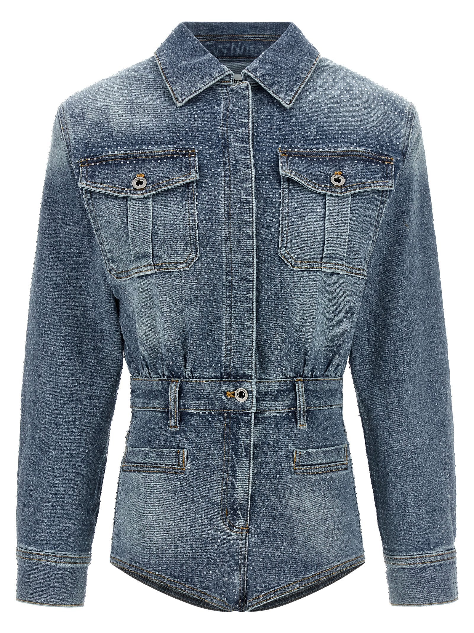 Self Portrait Rhinestone Denim Jumpsuit