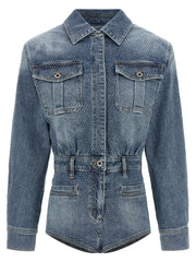 Self Portrait Rhinestone Denim Jumpsuit