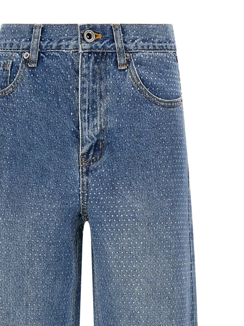 Self-Portrait Rhinestone Denim Straight Leg Jeans