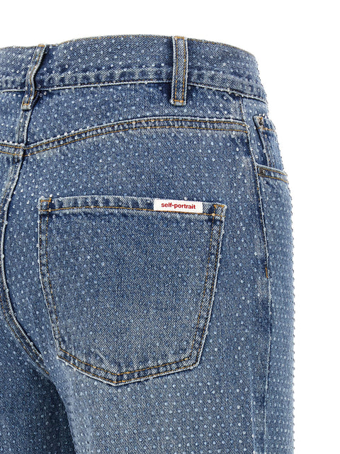 Self-Portrait Rhinestone Denim Straight Leg Jeans