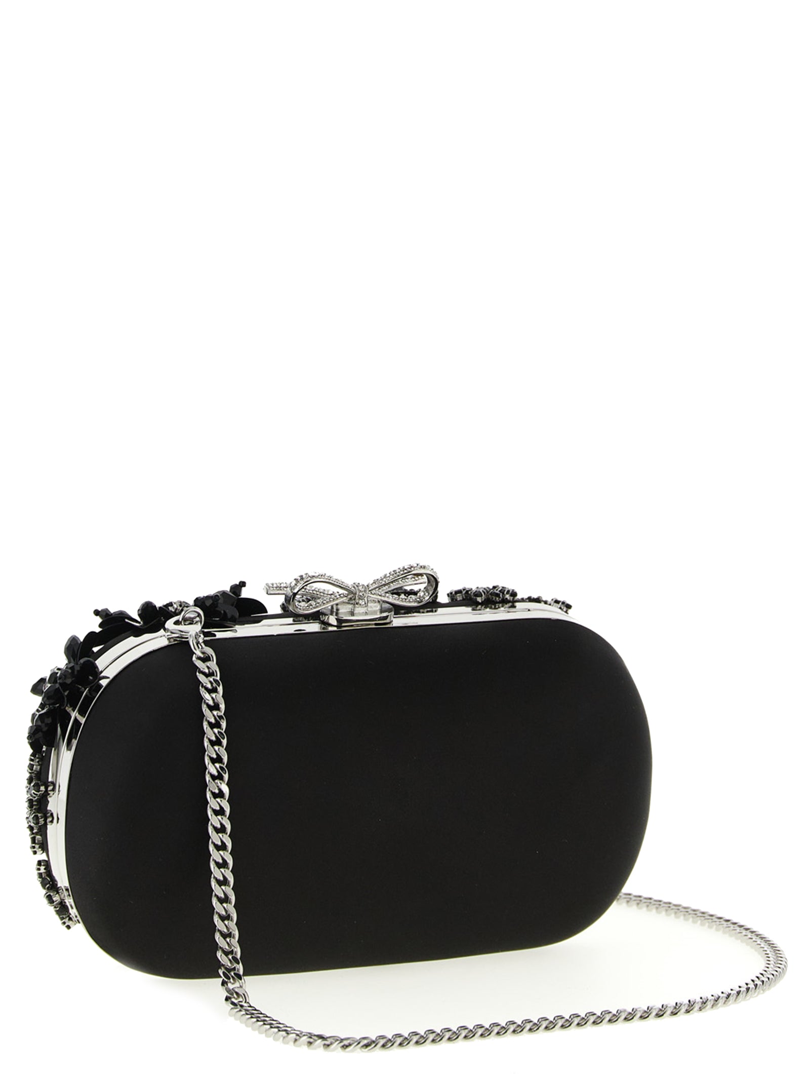 Self-Portrait Self Portrait Black Satin Floral Crystal Clutch
