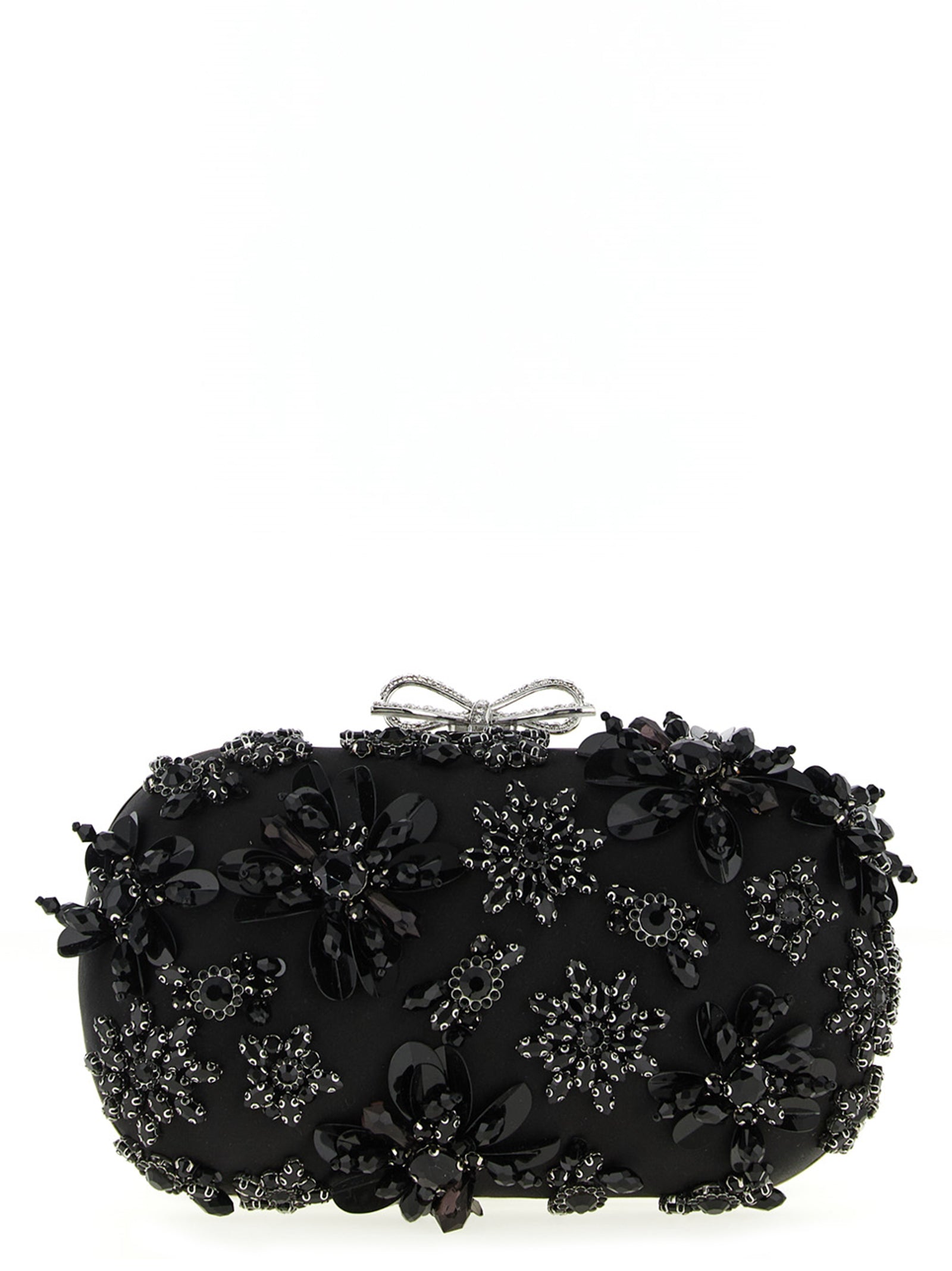 Self-Portrait Self Portrait Black Satin Floral Crystal Clutch