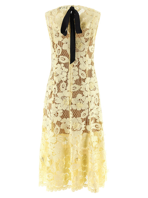 Self-Portrait Yellow Crochet Lace Midi Dress