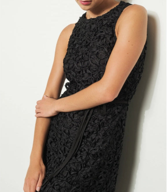Self-Tie Crochet Lace Sleeveless Midi Dress-Dress-INA-S-BLACK-Urbanheer