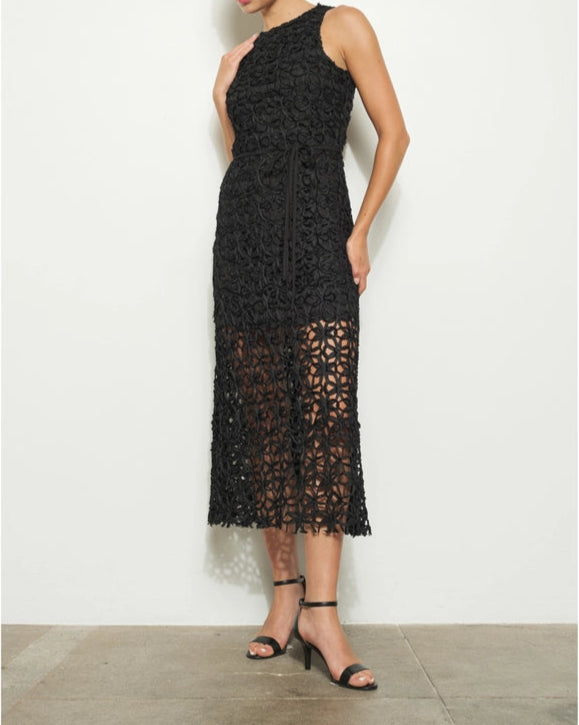 Self-Tie Crochet Lace Sleeveless Midi Dress-Dress-INA-S-BLACK-Urbanheer
