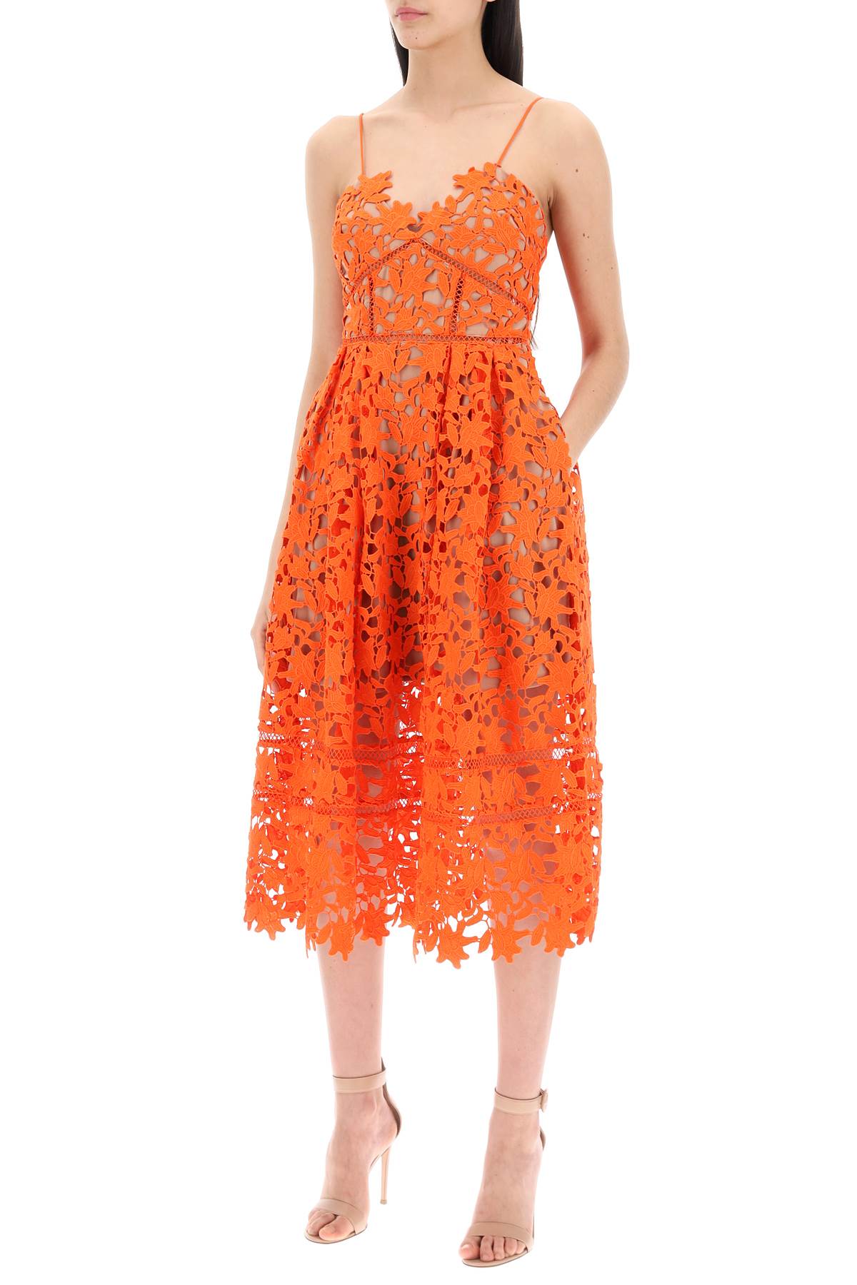 Self Portrait Azaelea Floral Lace Midi Dress Orange-Dress-Self Portrait-8-Urbanheer