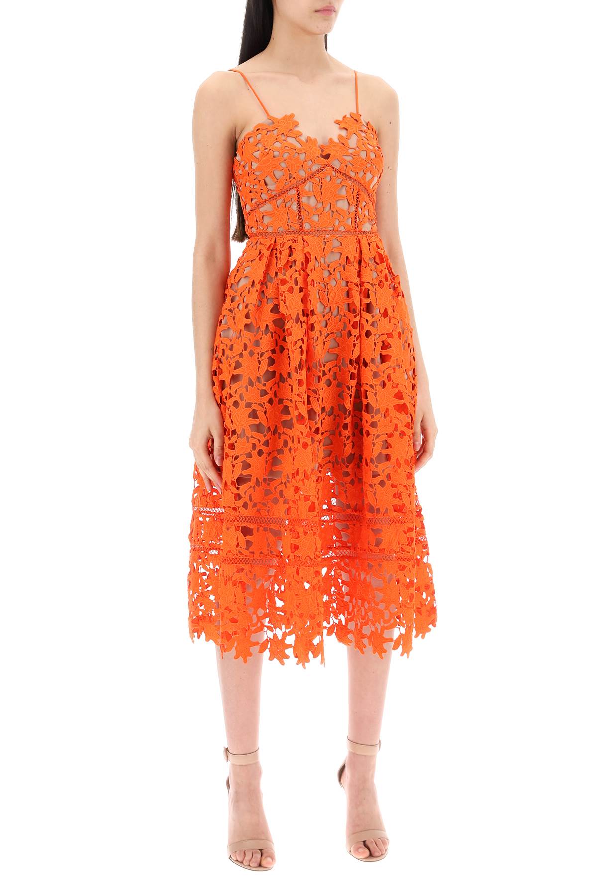 Self Portrait Azaelea Floral Lace Midi Dress Orange-Dress-Self Portrait-8-Urbanheer