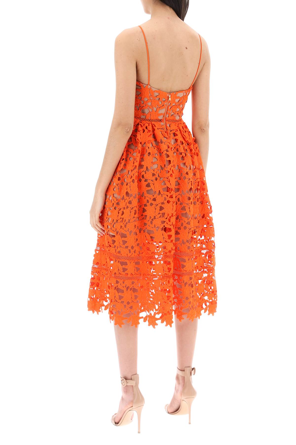 Self Portrait Azaelea Floral Lace Midi Dress Orange-Dress-Self Portrait-8-Urbanheer
