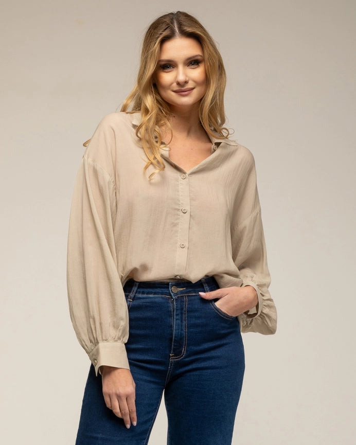 Semi-Transparent Oversized Shirt with Buttons BEIGE-Shirt-Tantra-S-BEIGE-Urbanheer