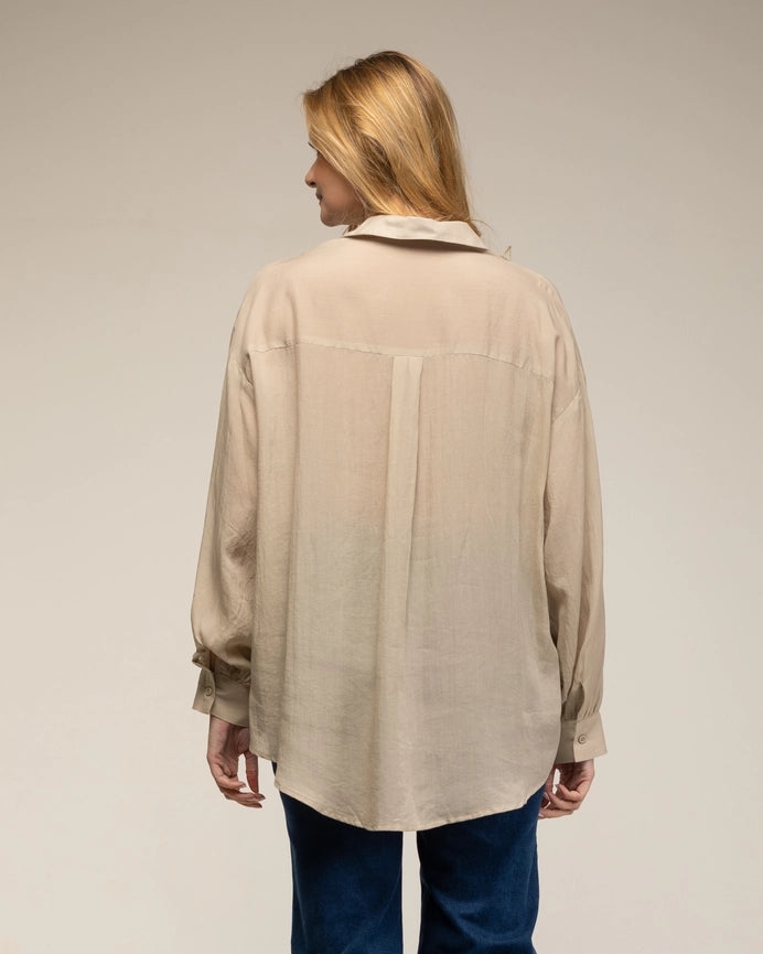 Semi-Transparent Oversized Shirt with Buttons BEIGE-Shirt-Tantra-S-BEIGE-Urbanheer