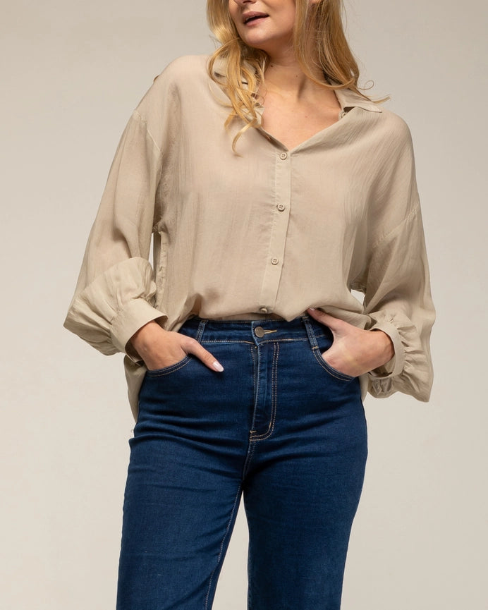 Semi-Transparent Oversized Shirt with Buttons BEIGE-Shirt-Tantra-S-BEIGE-Urbanheer