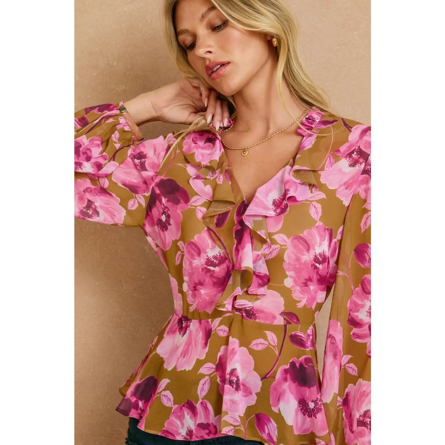 Sepia Petals Ruffled Blouse