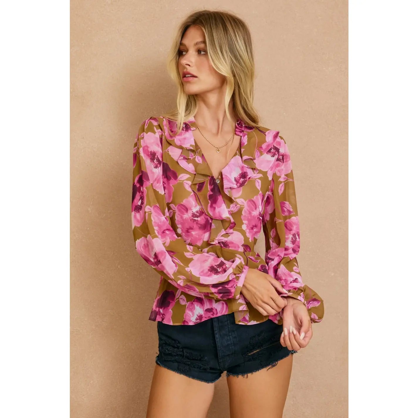 Sepia Petals Ruffled Blouse