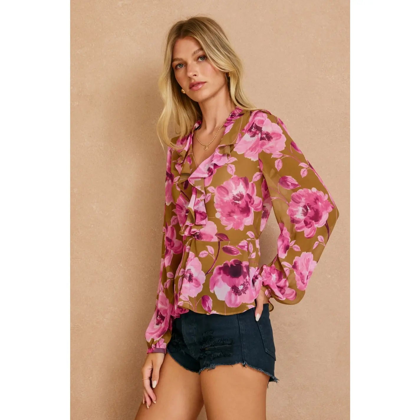 Sepia Petals Ruffled Blouse