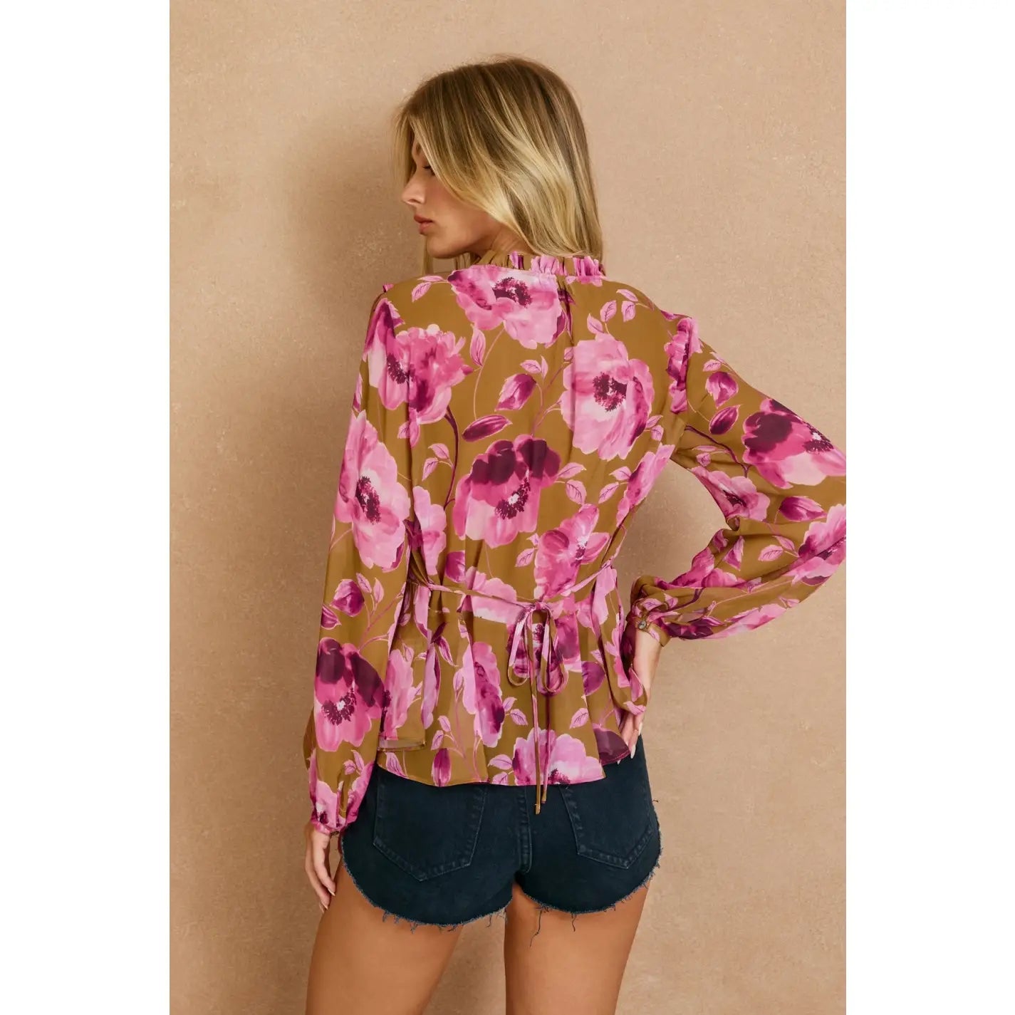 Sepia Petals Ruffled Blouse