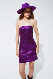 Sequin Bandeau Mini Pencil Dress in Purple-Dress-Q2-S-Purple-Urbanheer