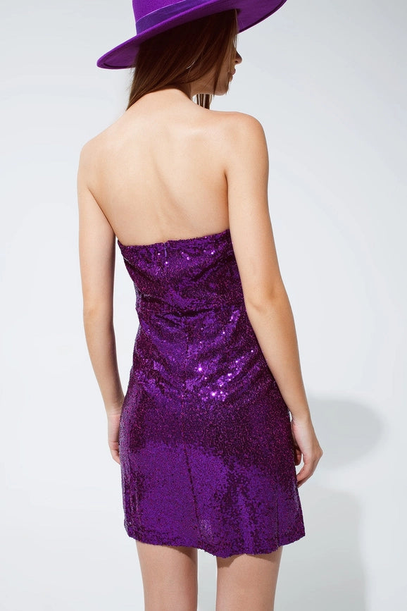 Sequin Bandeau Mini Pencil Dress in Purple-Dress-Q2-S-Purple-Urbanheer