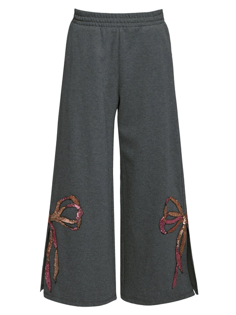 Sequin Bow Knit Pants w/ Side Leg Slits