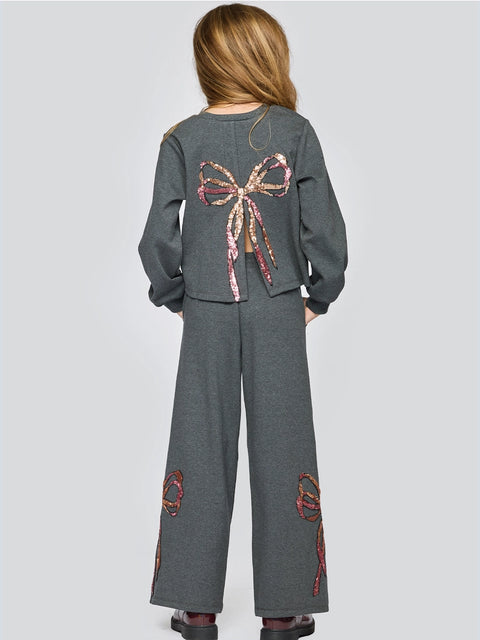 Sequin Bow Knit Pants w/ Side Leg Slits
