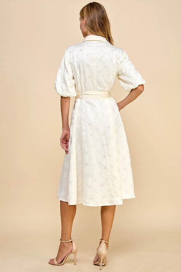 Sequin Detail Button Down Satin Dress-Dress-TCEC-S-Cream-Urbanheer