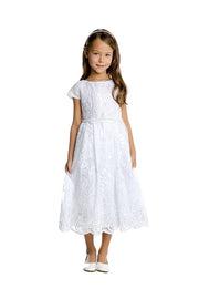 Sequin Detail Floral Lace with Petite Waist-Dress-Sweet Kids, Inc.-2-white-Urbanheer
