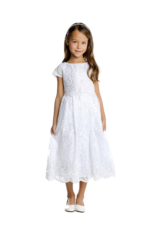Sequin Detail Floral Lace with Petite Waist-Dress-Sweet Kids, Inc.-2-white-Urbanheer