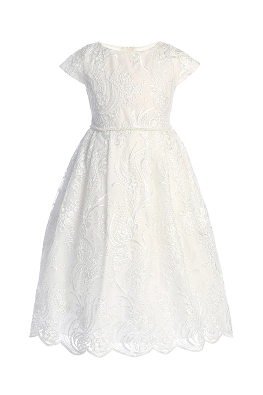 Sequin Detail Floral Lace with Petite Waist-Dress-Sweet Kids, Inc.-2-white-Urbanheer