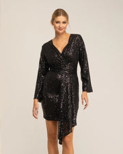 Sequin Dress with Drape Black-Dress-Tantra-S-Black-Urbanheer