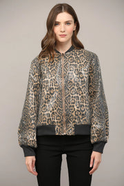 Sequin Embellished Animal Print Bomber Jacket-Jacket-FATE-S-BLACK/CAMEL-Urbanheer