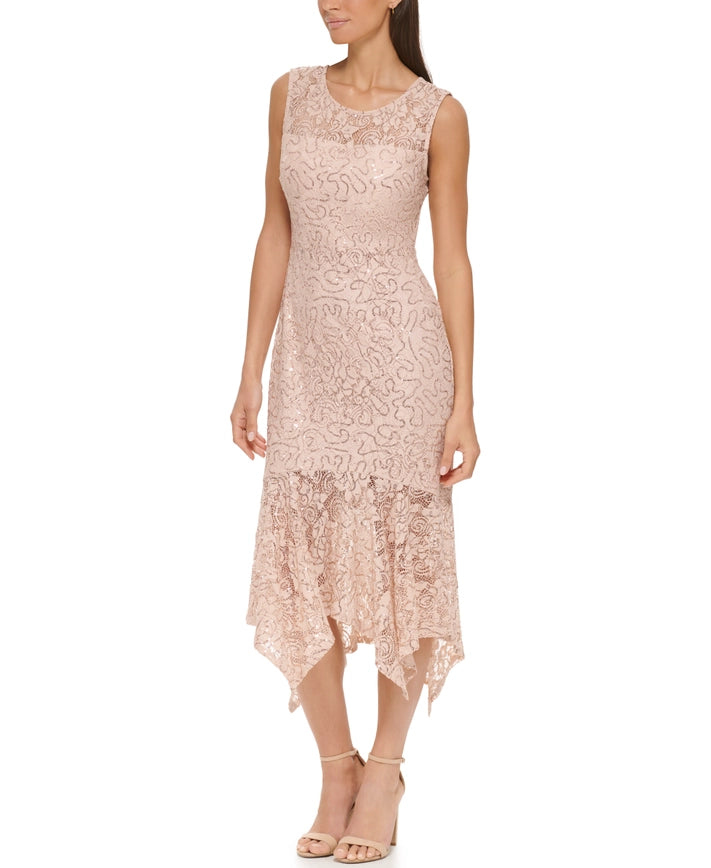 Sequin Lace Hanky Ken Midi-Dress-Kensie Dresses-2-BLUSH-Urbanheer