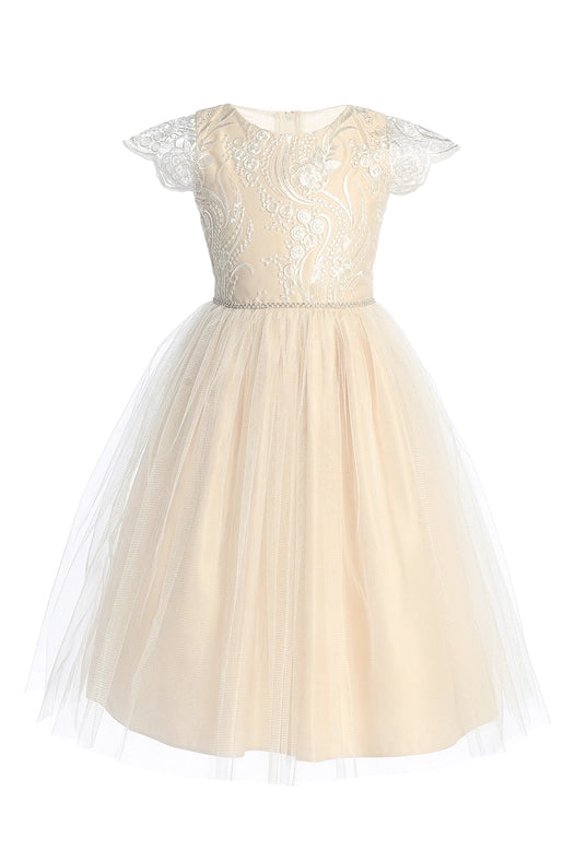 Sequin Lace Top with Satin & Tulle-top and skirt-Sweet Kids, Inc.-2-champagne-Urbanheer