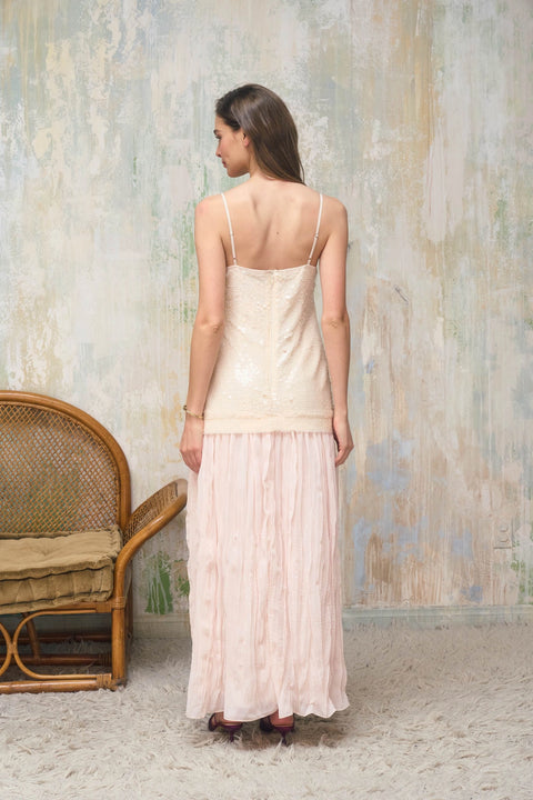 Sequin Pleated Twofer Midi Dress