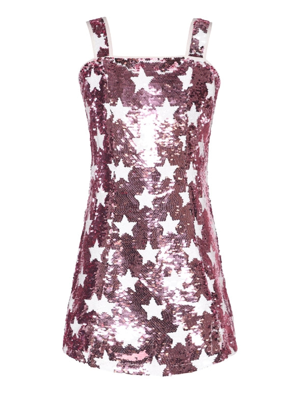 Sequin Star Print Shift Dress-Dress-Hannah Banana-4-PINK MULTI-Urbanheer