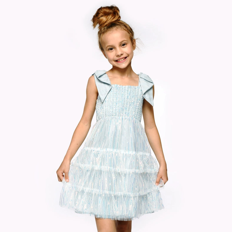 Sequin Tiered Baby Doll Dress with Bow Straps-Dress-Hannah Banana-4-BLUE-Urbanheer