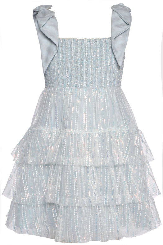 Sequin Tiered Baby Doll Dress with Bow Straps-Dress-Hannah Banana-4-BLUE-Urbanheer
