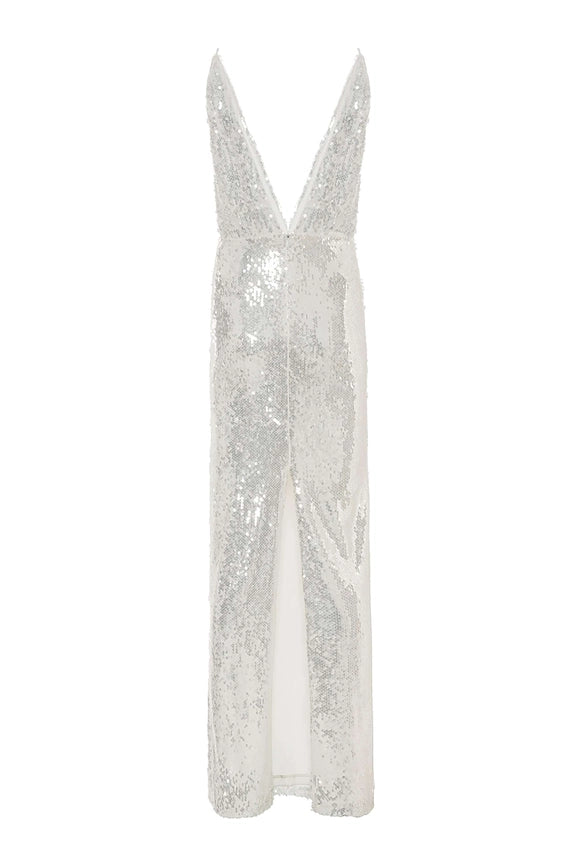 Sequined Thin Strap Long Dress-Dress-NOCTURNE-XS-off-white-Urbanheer