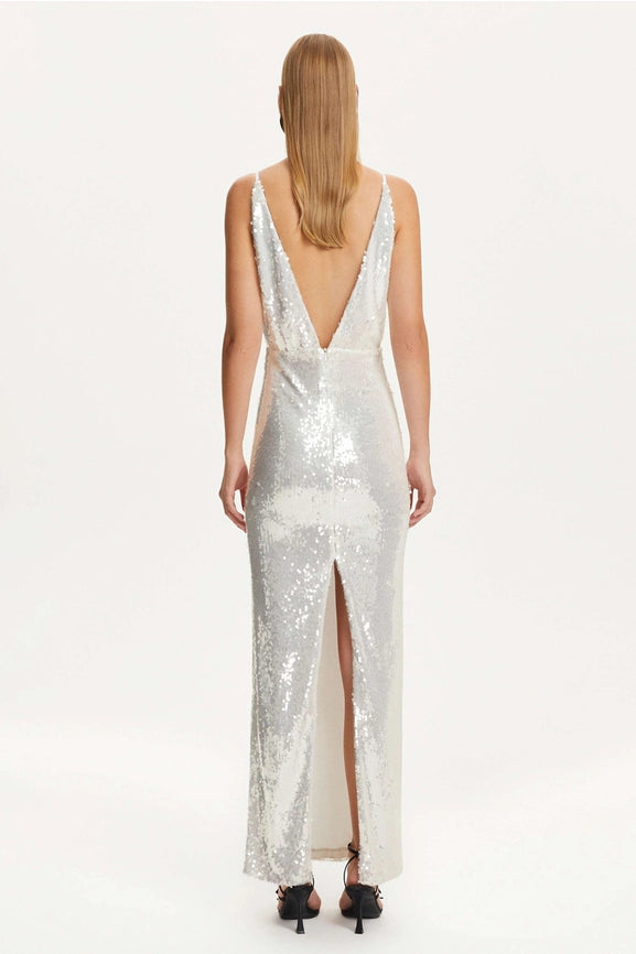 Sequined Thin Strap Long Dress-Dress-NOCTURNE-XS-off-white-Urbanheer